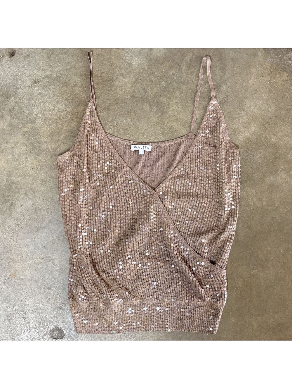 Walter Women's Sequin Knit Silk Cashmere Blend Sleeveless Top Sz L